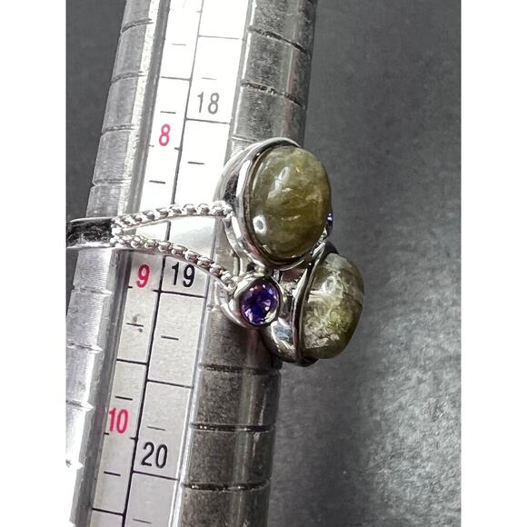 Labradorite and purple CZ sterling silver ring size 9 - Picture 8 of 11